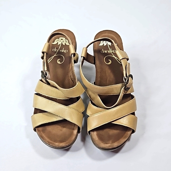 Dansko Tan Leather  Womens Wedge Sandals Sz 38 - Picture 3 of 8